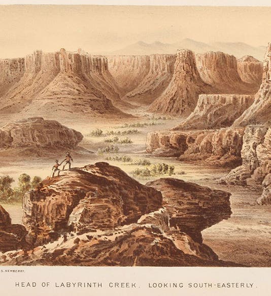 Labyrinth Canyon, near the junction of the Grand and Green Rivers, Colorado Territory, chromolithograph in Report of the Exploring Expedition from Santa Fe, New Mexico, to the Junction of the Grand and Green Rivers …, John N. Macomb, 1876 (Linda Hall Library)