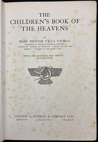 Title page, The Children’s Book of the Heavens, by Mary Proctor, 1924 (Linda Hall Library)