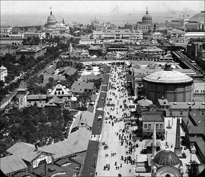 A view of the Midway at the World’s Columbian Exposition, Chicago, a photograph taken from the top of the wheel, 1893 (chicagology.com)