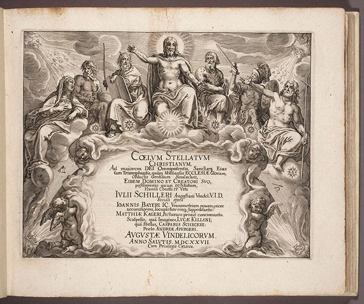 Engraved titlepage, engraving, in Julius Schiller, Coelum stellatum christianum, 1627 (Linda Hall Library)