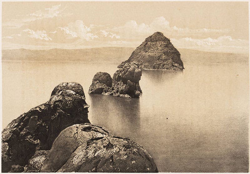 Lithograph from an O’Sullivan photograph of a tufa formation at Pyramid Lake, Nevada, from Arnold Hague and S. F. Emmons. Descriptive Geology, vol. 2 of Report of the Geological Exploration of the Fortieth Parallel, 1877 (Linda Hall Library)