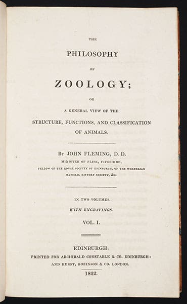 Title page, John Fleming, The Philosophy of Zoology, 1822 (Linda Hall Library)