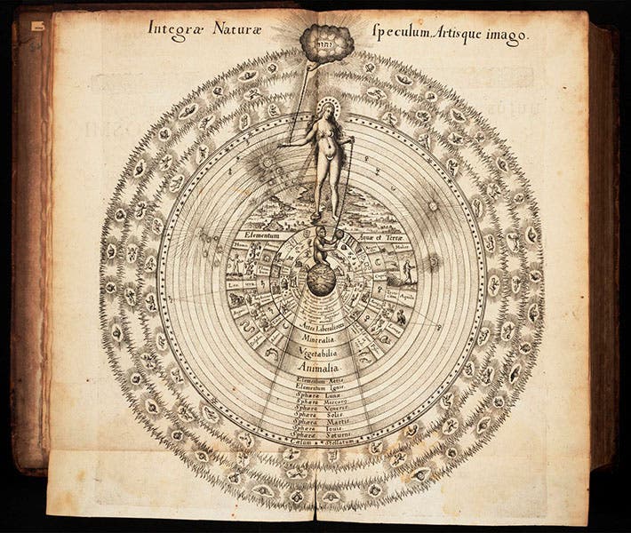 “Image of Nature and art,” double-page engraving by Johann Theodor de Bry, in Utriusque cosmi maioris scilicet et minoris … historia, by Robert Fludd, Book 1, p. 5, 1617-21 (Linda Hall Library)