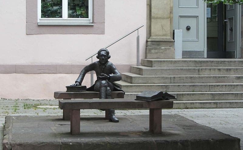 Georg Lichtenberg on a bench in Göttingen, bronze sculpture (maetravels.blogspot.com)