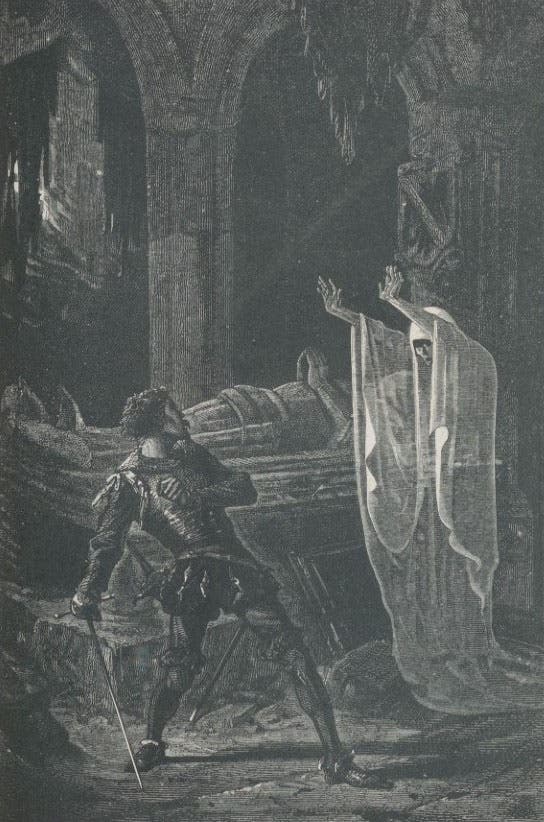 The stage illusion known as “Pepper’s ghost”, as seen by the audience, wood engraving, Amédée Guillemin, The Forces of Nature, 1872 (Linda Hall Library)