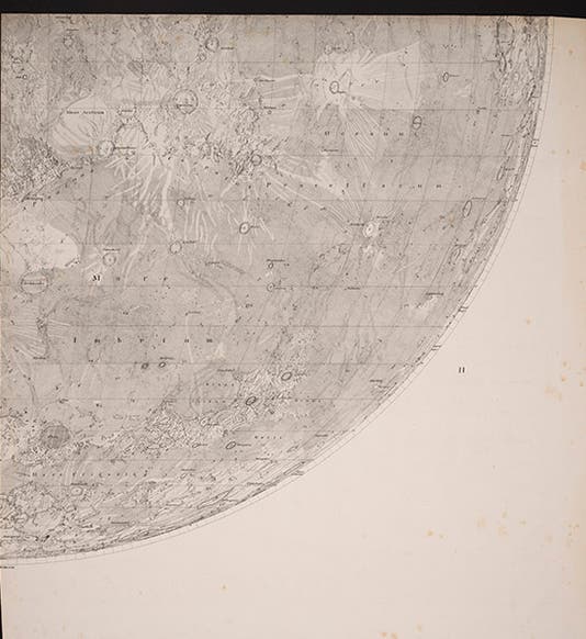 Quadrant 2 of the lunar map, <i>Mappa selenographia</i>, by Wilhelm Beer and Johann Mädler, lithograph, 1834 (Linda Hall Library)
