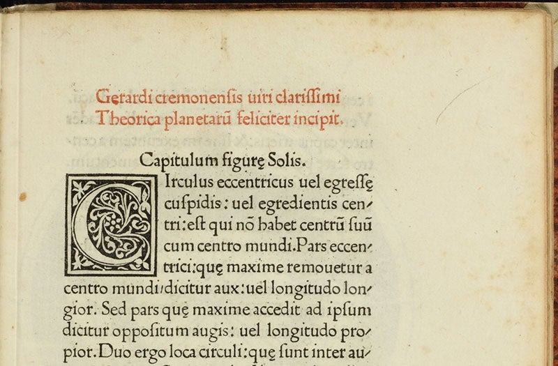 First page of Theorica planetarum, by Gerard of Cremona, in Johannes de Sacrobosco, Spera mundi, printed by Franz Renner, 1478 (Linda Hall Library)