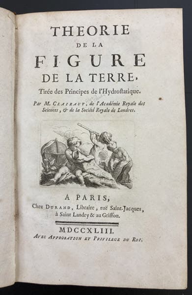 Title page of Alexis Clairaut, Théorie de la figure de la terre, tirée des principes de l'hydrostatique, 1743 (Linda Hall Library)