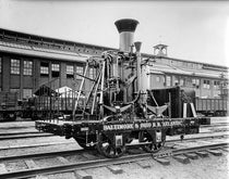 Replica of locomotive no. 2 Atlantic; the original was built by Phineas Davis and Israel Gartner in 1832 for the Baltimore & Ohio Railroad, the replica in 1892, undated photograph, perhaps 1892, B&O Museum (borailog)