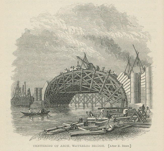 Wooden centering for constructing the arches of Waterloo Bridge, London, from Samuel Smiles, Lives of the Engineers, 1861 (Linda Hall Library)