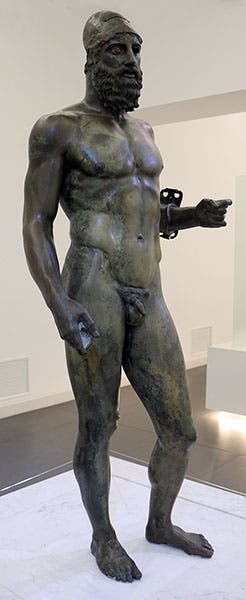 Riace B bronze, full statue, National Archaeological Museum of Magna Graecia, Reggio Calabria, Italy (Wikimedia commons)
