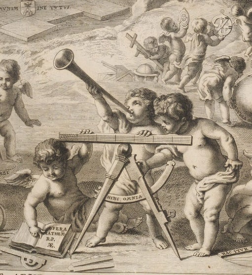 Putti engaged in various geometric exercises, detail of engraved titlepage, André Tacquet, Opera mathematica, 1669 (Linda Hall Library)