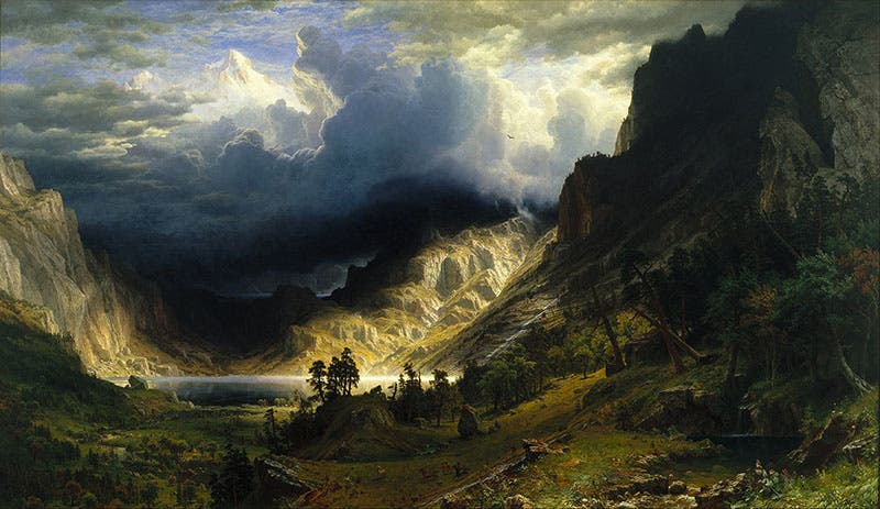 A Storm in the Mountains, Mt. Rosalie, oil painting by Albert Bierstadt, 1866 (Brooklyn Museum of Art via Wikimedia commons)