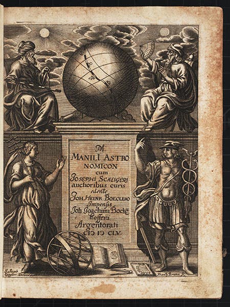 Engraved title page to Joseph Justus Scaliger’s commentary on Manilius, Astronomicon, 1655 (Linda Hall Library