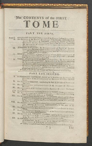 Table of contents to Volume 1 of Thomas Salusbury, Mathematical Collections and Translations, 1661 (Linda Hall Library)