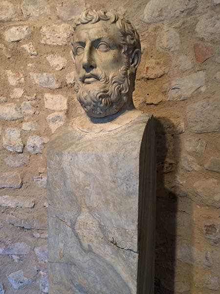 Bust found in Velia, Italy, with the name of Parmenides as part of the inscription; Velia is the Roman name for Elea (Wikimedia commons)
