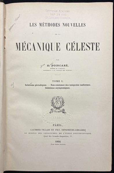 Title page, Les méthodes nouvelles de la mécanique céleste, by Henri Poincaré, 3 vols., 1892-99 (Linda Hall Library)