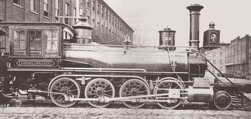 Consolidation, a Baldwin 2-8-0 locomotive, built in 1866, albumen photograph (joesherlock.com)