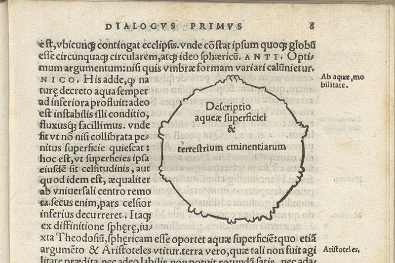 The “terraqueous globe,” without water, woodcut in Cosmographia, by Francesco Maurolico, 1543 (Linda Hall Library)