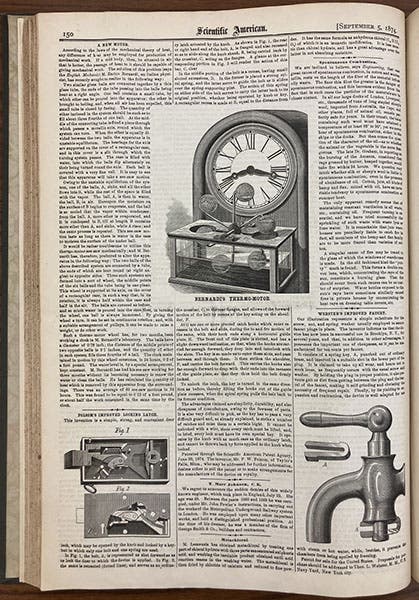 “A New Motor,” article with wood-engraving about Enrico Bernardi’s heat engine of 1872, Scientific American, vol. 31, p. 150, Sep. 5, 1874 (Linda Hall Library)