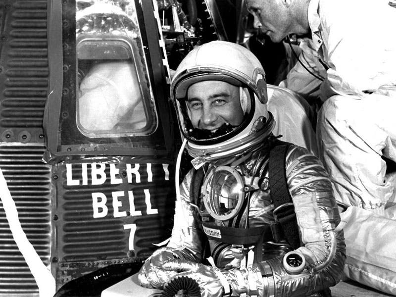 Astronaut Gus Grissom next to the Liberty Bell 7 capsule, photograph, NASA (airandspace.si.edu)
