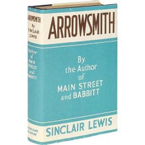 Dust jacket of a first edition of Arrowsmith, by Sinclair Lewis, 1925, a copy offered for sale by Between the Covers (betweenthecovers.com)