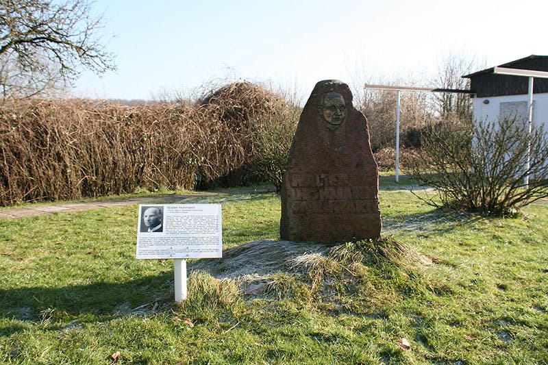 Area near the Walter Hohmann Observatory in Essen, commemorating Hohmann with a plague and memorial with portrait (Wikimedia commons)