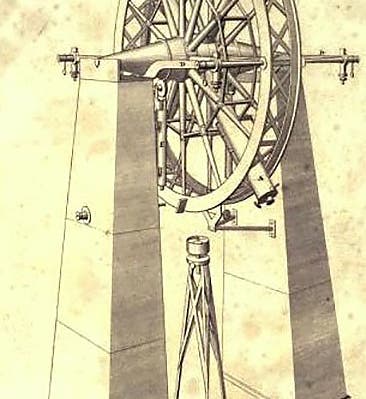 The Groombridge transit circle, built by Edward Troughton, engraving, possibly from Groombridge’s <i>A Catalogue of Circumpolar Stars</i>, 1838 (Wikimedia commons)