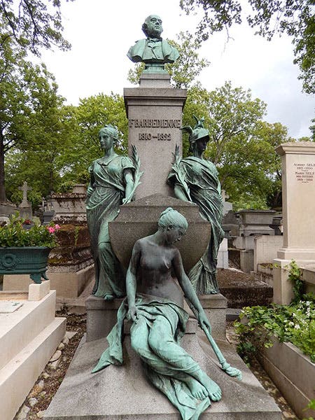 Tomb of Ferdinand Barbedienne at Père Lachaise Cemetery, Paris, with bust by Henri Chapu and sculptures by Alfred Boucher (Wikimedia commons)

