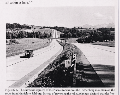 Photograph of the German autobahn in the late 1930s in: Zeller, Thomas. Driving Germany: The Landscape of the German Autobahn, 1930-1970. New York: Berghahn Books, 2007. 