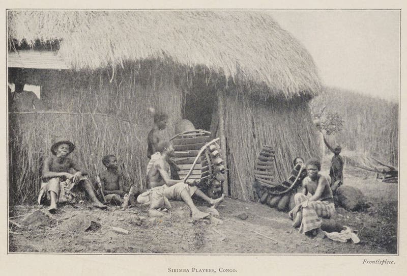 Sirimba players, Congo, photograph frontispiece, West African Studies, by Mary H. Kingsley, 1899 (The Linda Hall)