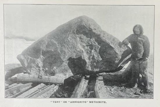 : “Ahnighito” being readied for transport, Cape York, Greenland, Robert E. Peary, Northward over the “Great Ice”, vol. 2, 1898 (Linda Hall Library)