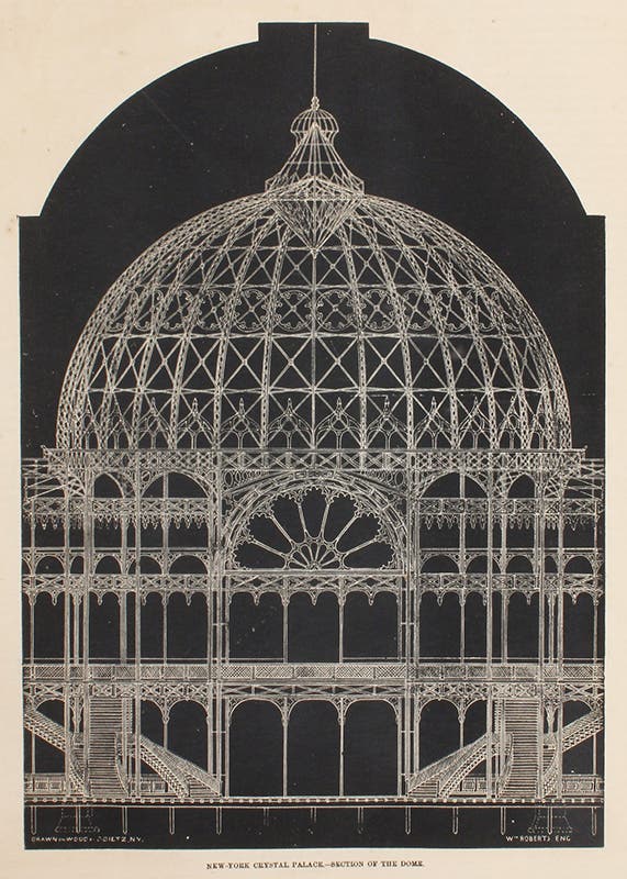 Structure of the dome of the New York Crystal Palace, wood engraving, The World of Science, Art, and Industry Illustrated from Examples in the New-York Exhibition, 1853-54, 1854 (Linda Hall Library)