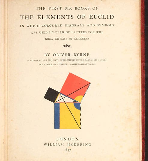 Title page, Oliver Byrne, <i>The First Six Books of the Elements of Euclid</i>, 1847 (Linda Hall Library)