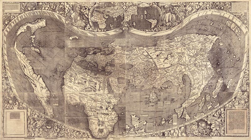 Universalis cosmographia, the entire world map by Martin Waldseemüller, comprising 12 woodcut panels, 1507, only surviving copy (Library of Congress)