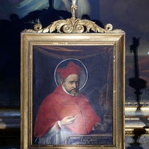 Portrait of Roberto Bellarmine, oil on canvas, artist and date unknown, Church of Sant'Ignazio di Loyola, Rome; Bellarmine is buried here (Wikimedia commons)