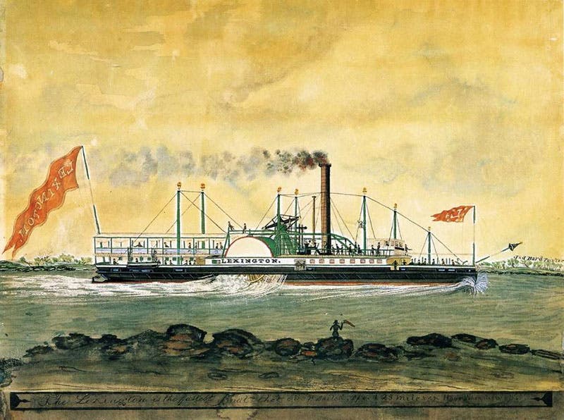 The Lexington on Long Island Sound, before meeting its fiery end, watercolor, New England Historical Society, no source or date given (newenglandhistoricalsociety.com)