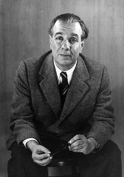 Portrait of Jorge Luis Borges, photograph by Grete Stern 1951 (Wikimedia commons)