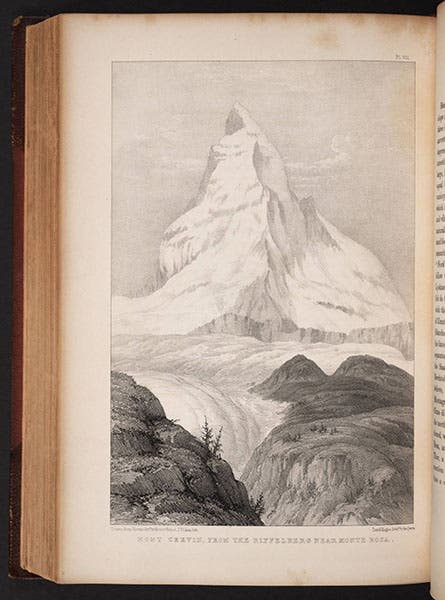 The Matterhorn (Mont Cervin), lithograph of drawing by James David Forbes, in his Travels through the Alps of Savoy, 1843 (Linda Hall Library)