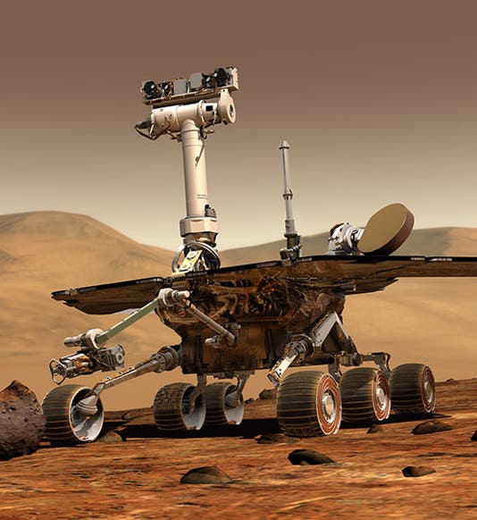 Artist’s conception of Opportunity on the surface of Mars, 2004 (Wikimedia commons)