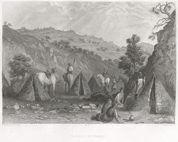 “Navajo Wigwams,” engraving after a painting by Seth Eastman, in Indian Tribes of the United States, by Henry Schoolcraft, vol. 3, 1853 (Linda Hall Library)