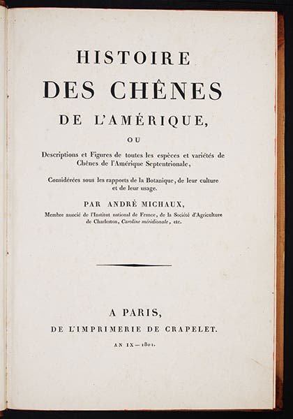 Title page of André Michaux, Histoire des Chênes, 1801 (Linda Hall Library)
