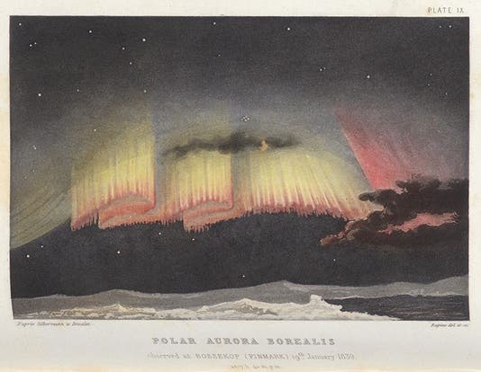 A polar aurora borealis, chromolithograph, Amédée Guillemin, <i>The Forces of Nature</i>, 1872 (Linda Hall Library)