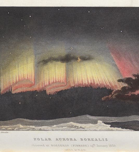 A polar aurora borealis, chromolithograph, Amédée Guillemin, <i>The Forces of Nature</i>, 1872 (Linda Hall Library)