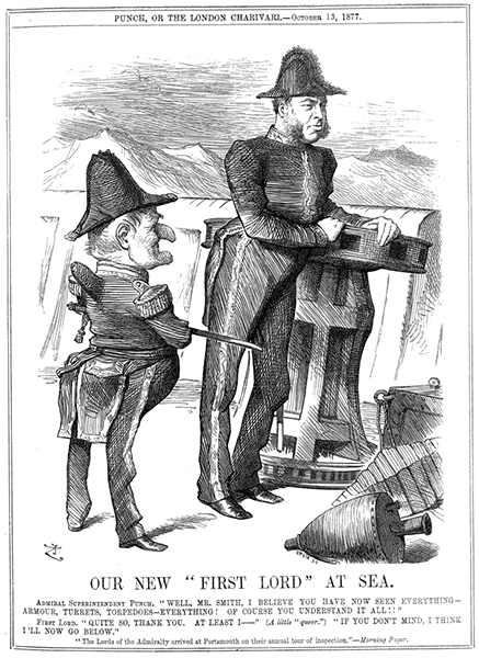 “Our new First Lord at Sea,” cartoon by John Tenniel, Punch, Oct. 13, 1877 (Wikipedia)