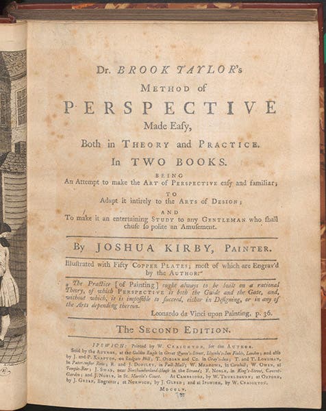 Title page, Dr. Brook Taylor's Method of Perspective Made Easy, by Joshua Kirby, 2nd ed., 1755 (Linda Hall Library)