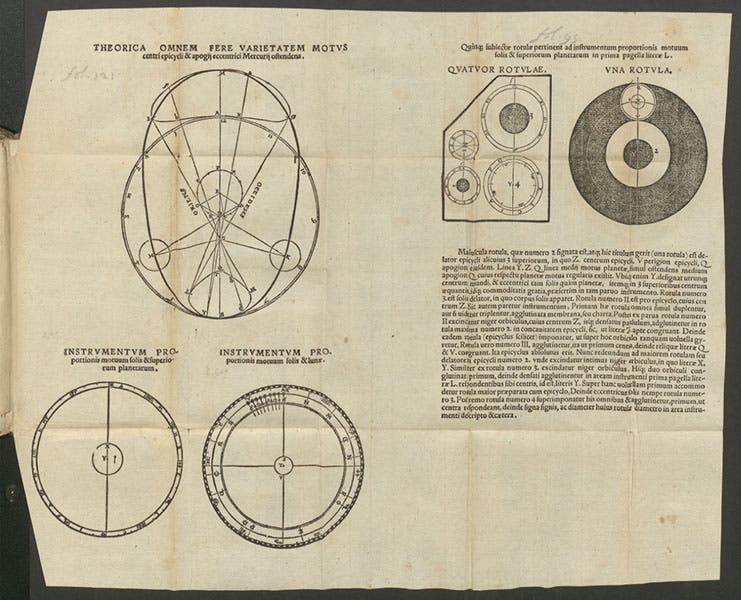 Uncut volvelle parts, bound in at the end of Erasmus Reinhold’s later edition of Georg Peurbach, Theoricae novae planetarum, 1553 (Linda Hall Library)