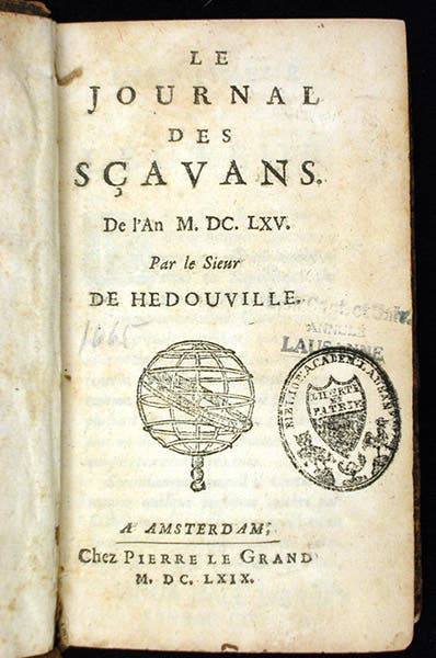 Title page, Le Journal de Sçavans, vol. 1, 1665 (Linda Hall Library)