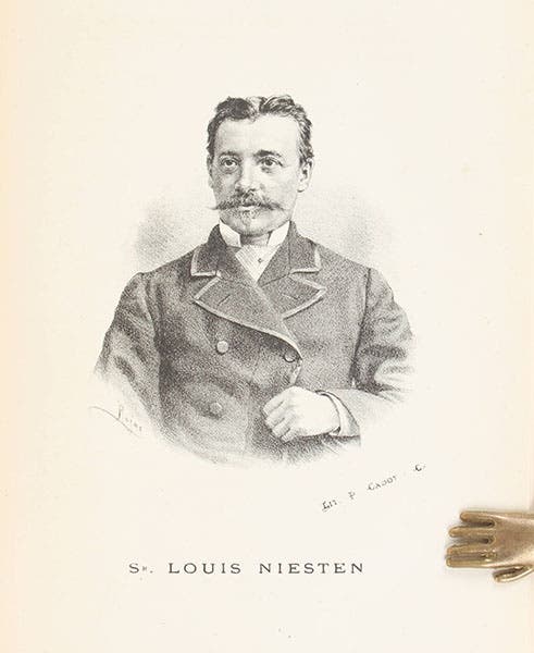 Portrait of Louis Niesten, lithograph, in Transito de Venus por el Sol, by L.L. Zegers, 1883, copy offered at auction by Reiss & Sohn, book auctioneers (reiss-sohn.de)