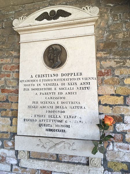 Memorial plaque for Christian Doppler, San Michele Cemetery, Venice (findagrave.com)
